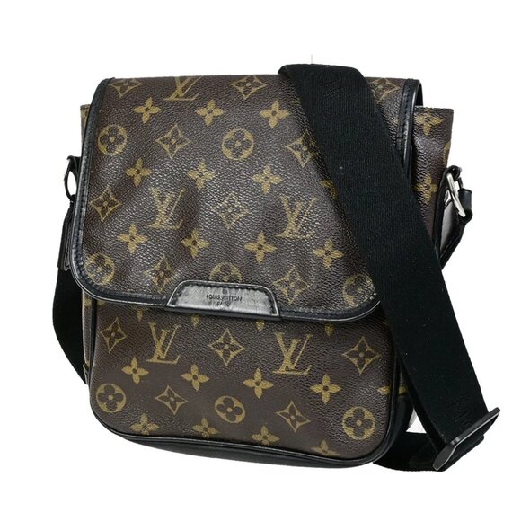 LOUIS VUITTON Bass PM Shoulder Bag Monogram Macassar Brown Black M56717 74YG119 - Picture 1 of 16